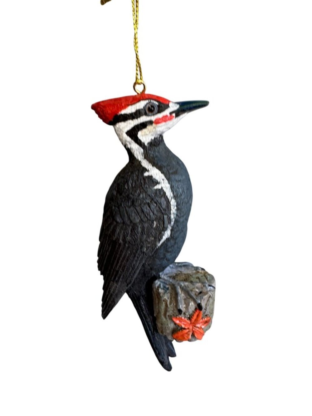 Danbury Mint Woodpecker Ornament Black Red Resin 5 Inches Handcrafted